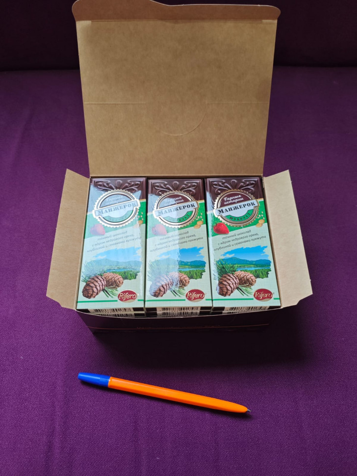  Риф и Ко Шоколадная плитка «Манжерок»(кедровые орехи, клубника, кунжут)  (блок 18шт по 55г)    в Усинске