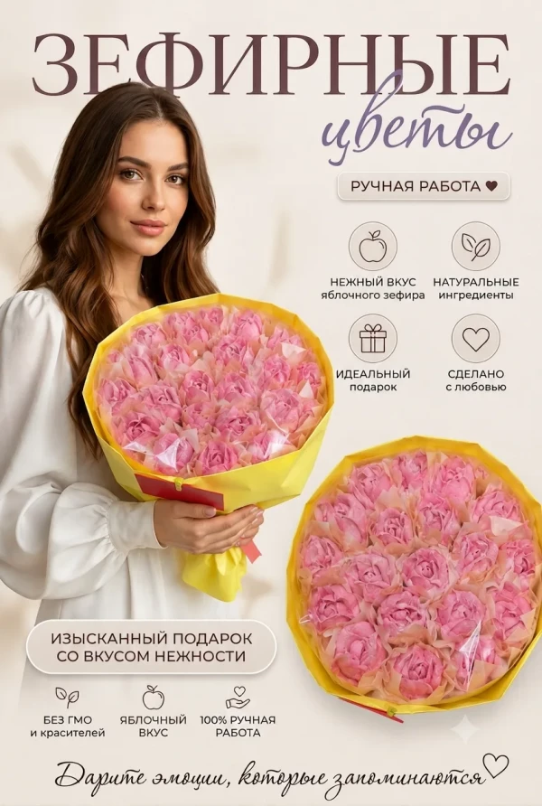 №1 Букет Зефирный Размер XL розовый,350г(цвет упаковочного материала может отличаться от фото на сайте) в Усинске